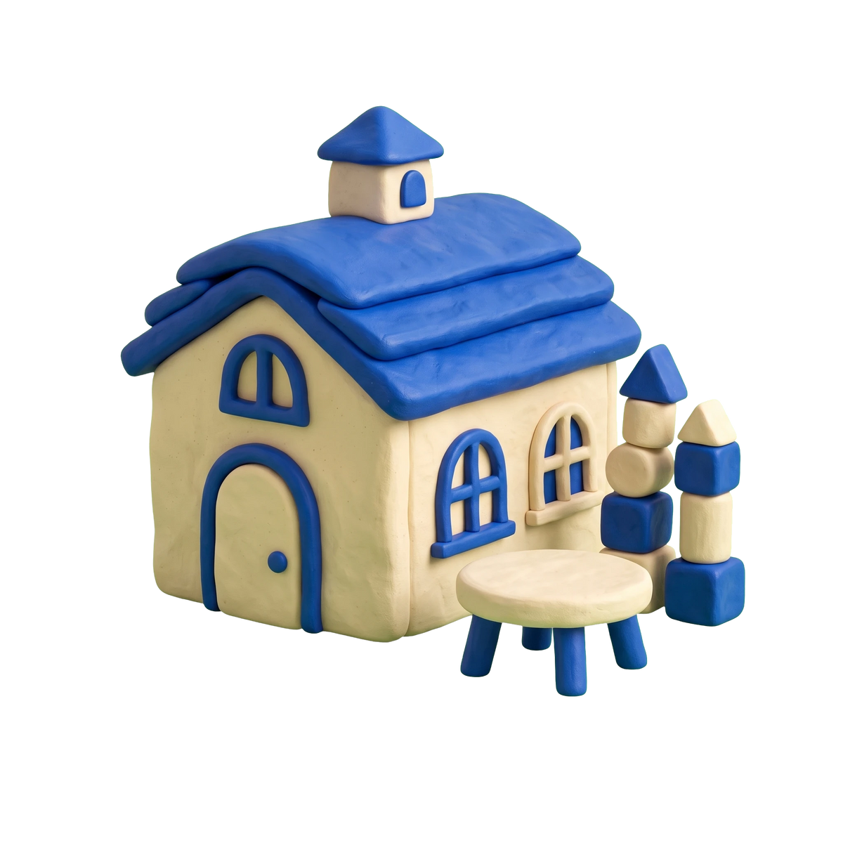 Preschool illustration in blue and ivory clay