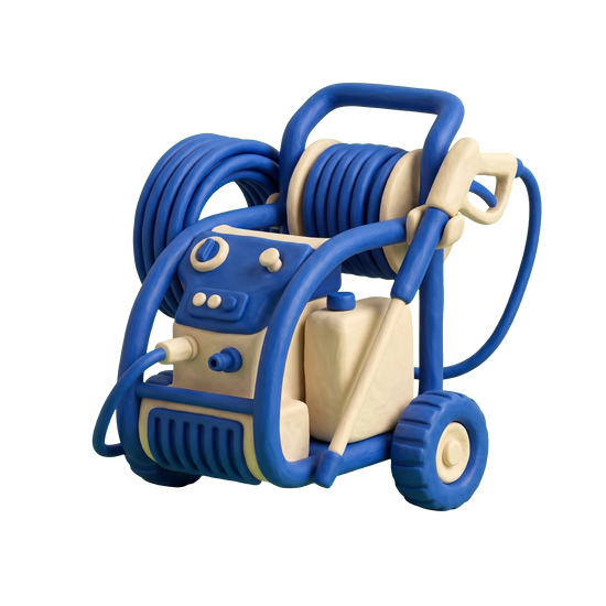 Pressure washing service illustration in blue and ivory clay