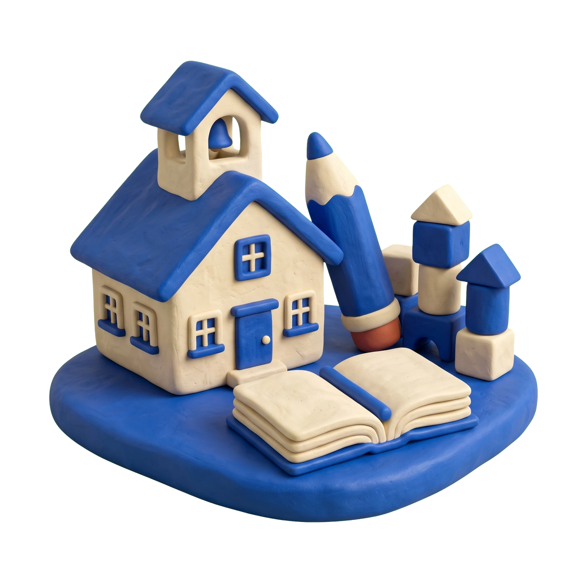 Primary school illustration in blue and ivory clay