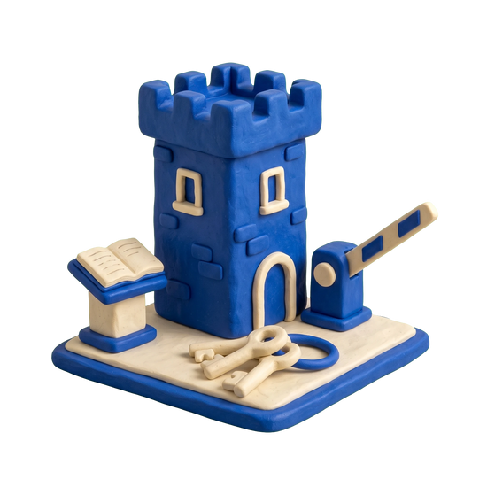 Prison illustration in blue and ivory clay