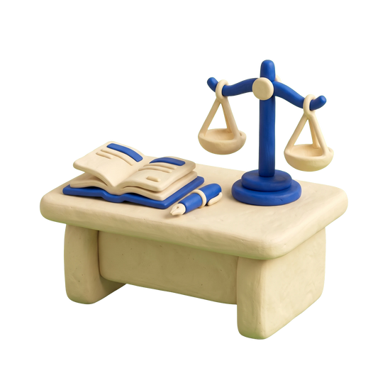Private equity firm illustration in blue and ivory clay