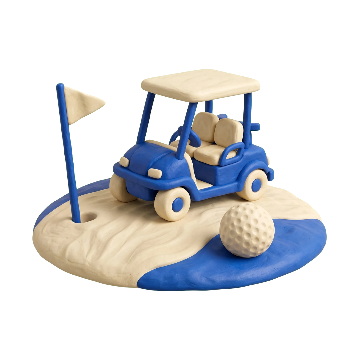 Private golf course illustration in blue and ivory clay