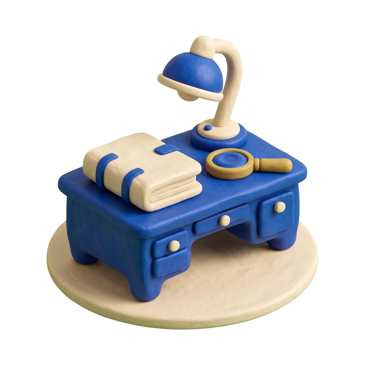 Private investigator illustration in blue and ivory clay