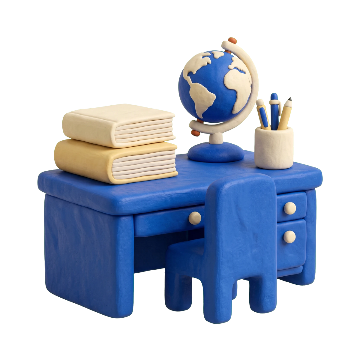 Private tutor illustration in blue and ivory clay
