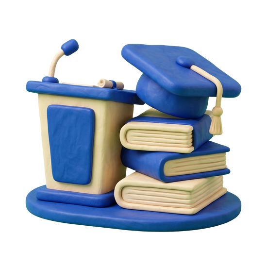 Private university illustration in blue and ivory clay