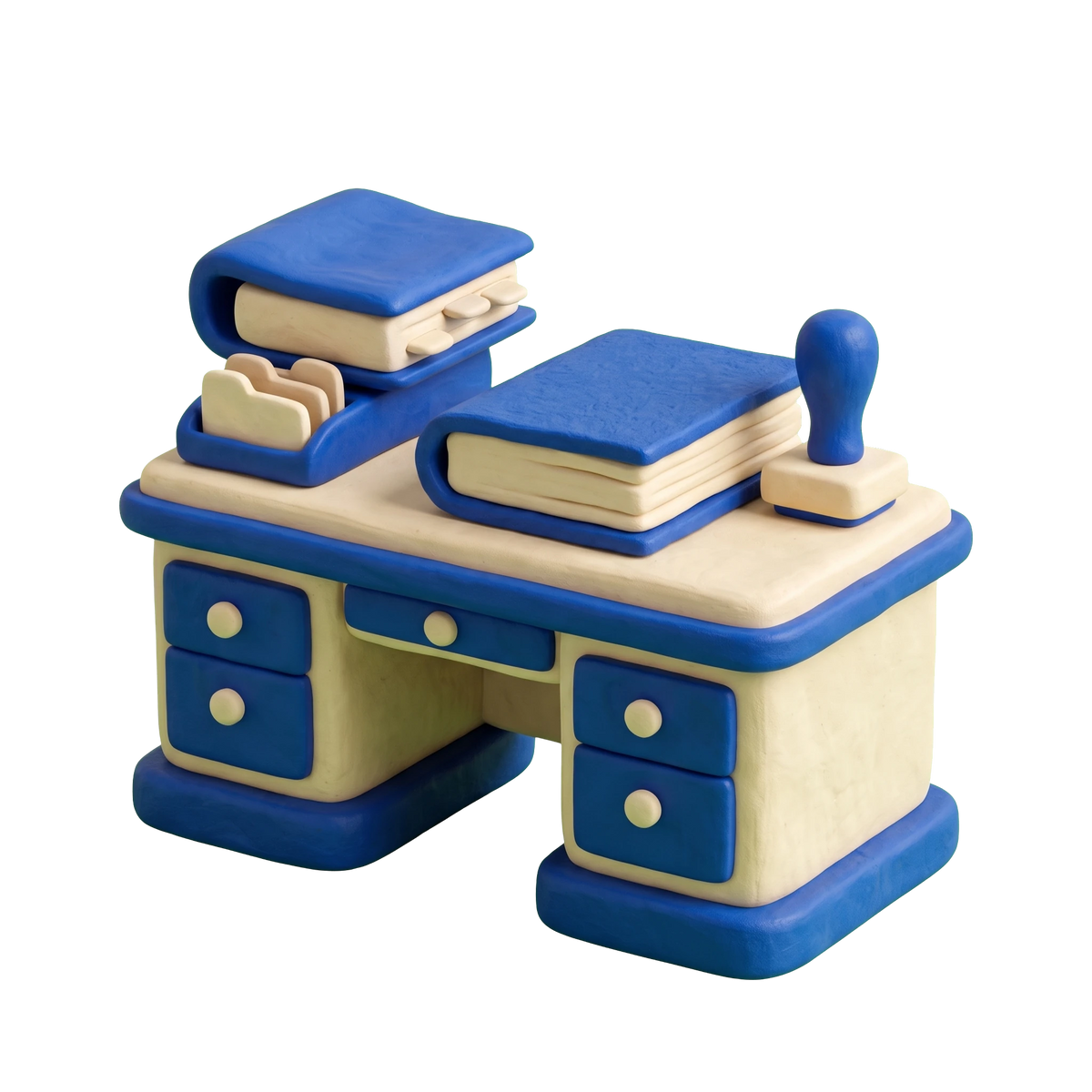 Probation office illustration in blue and ivory clay