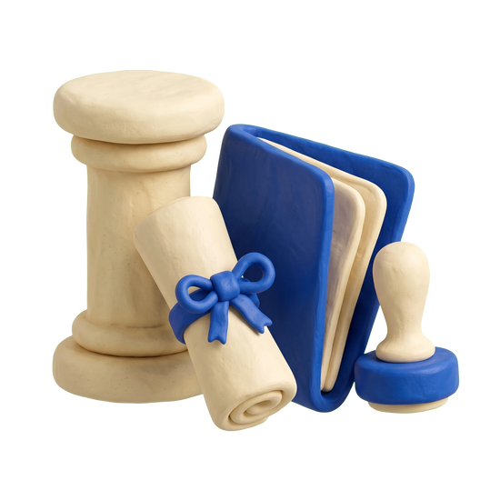 Process server illustration in blue and ivory clay