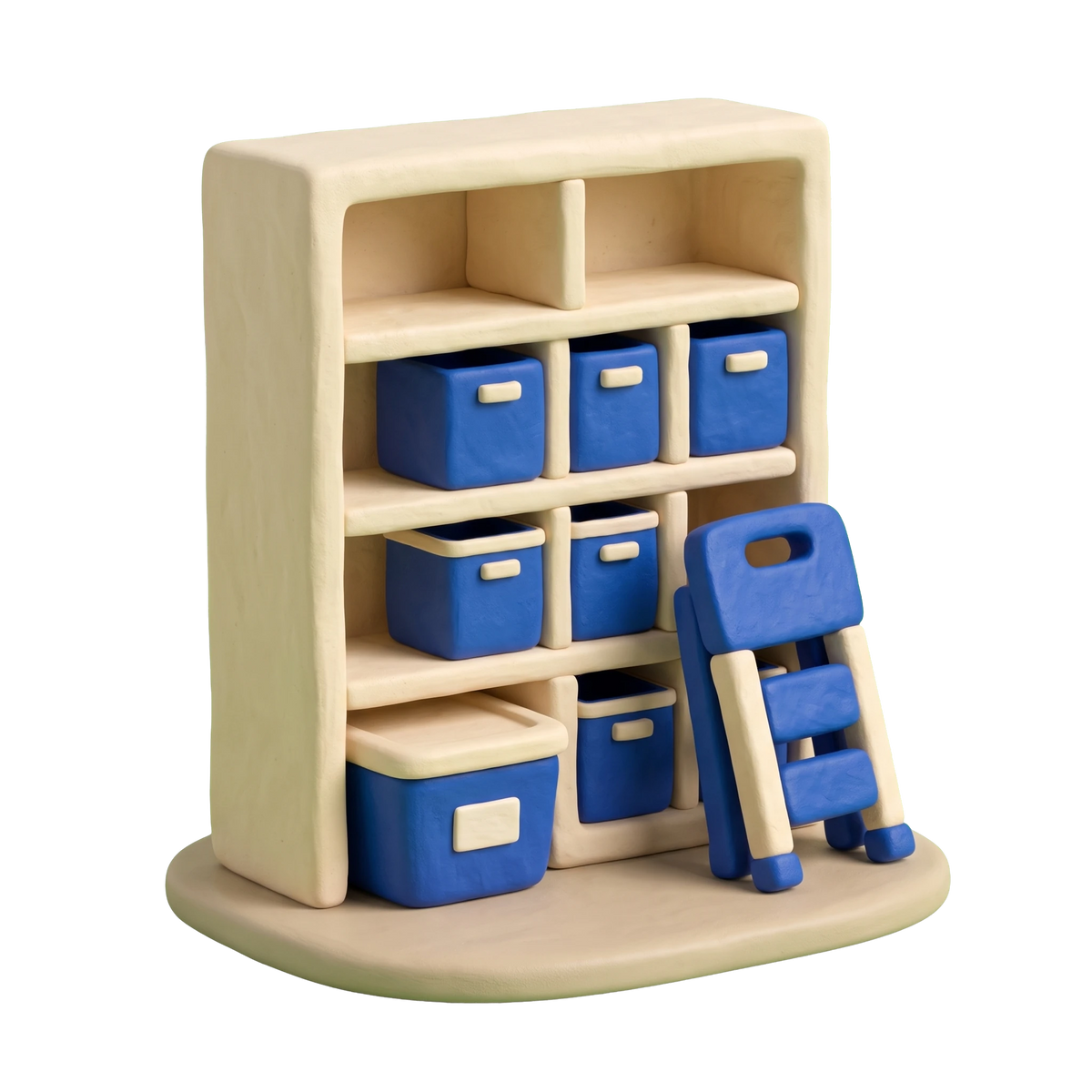 Professional organizer illustration in blue and ivory clay