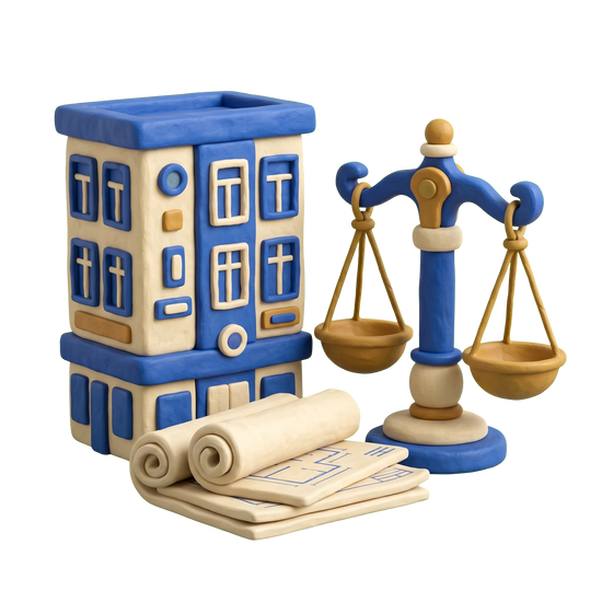 Property investment company illustration in blue and ivory clay