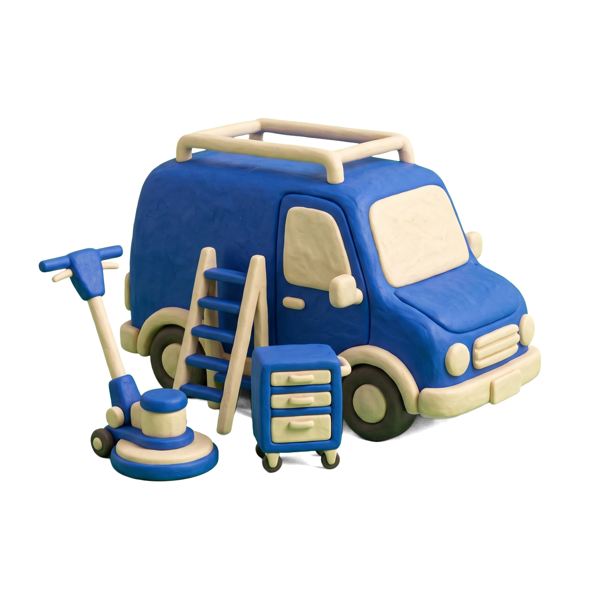 Property maintenance illustration in blue and ivory clay