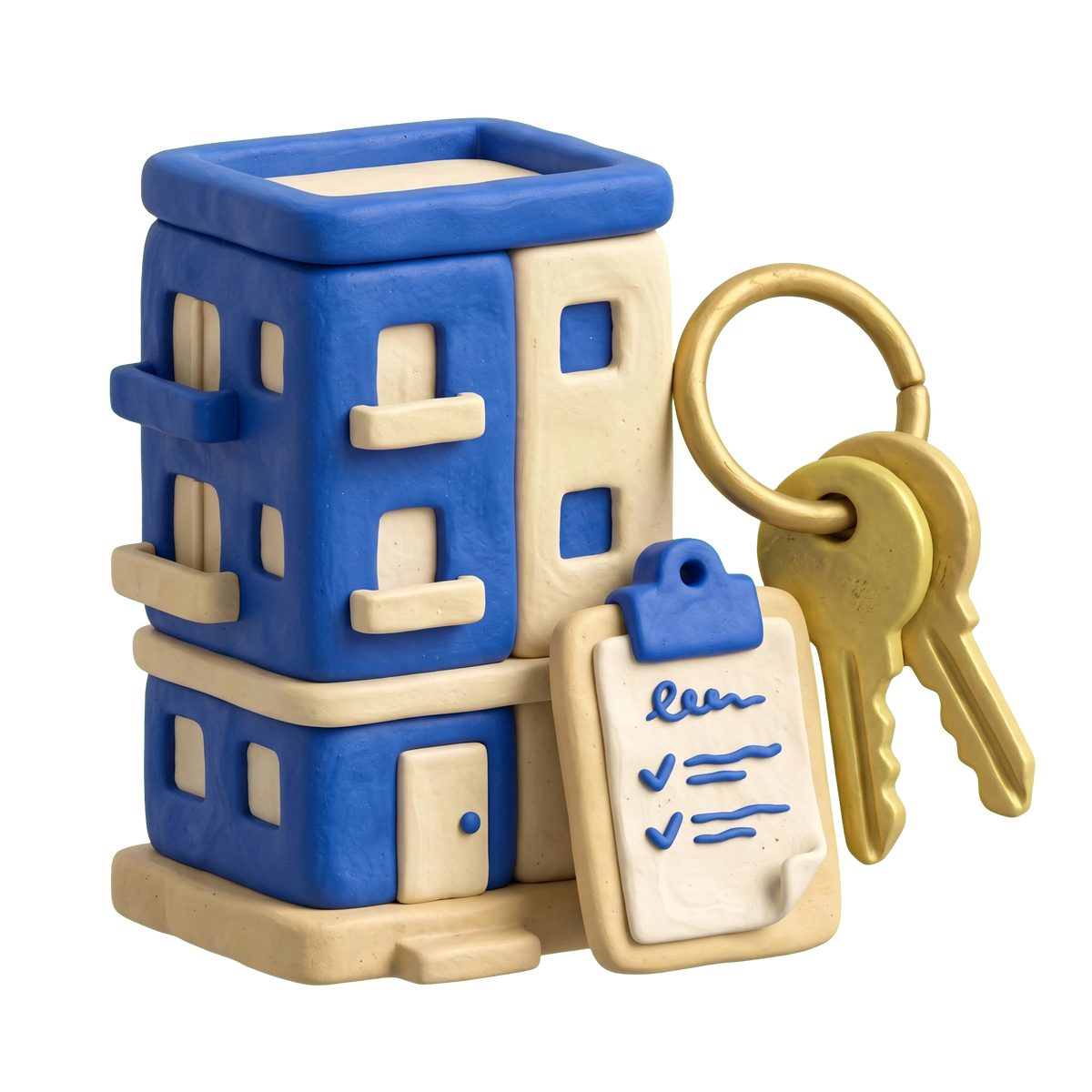 Property management company illustration in blue and ivory clay