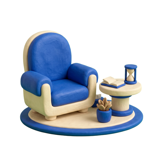 Psychotherapist illustration in blue and ivory clay