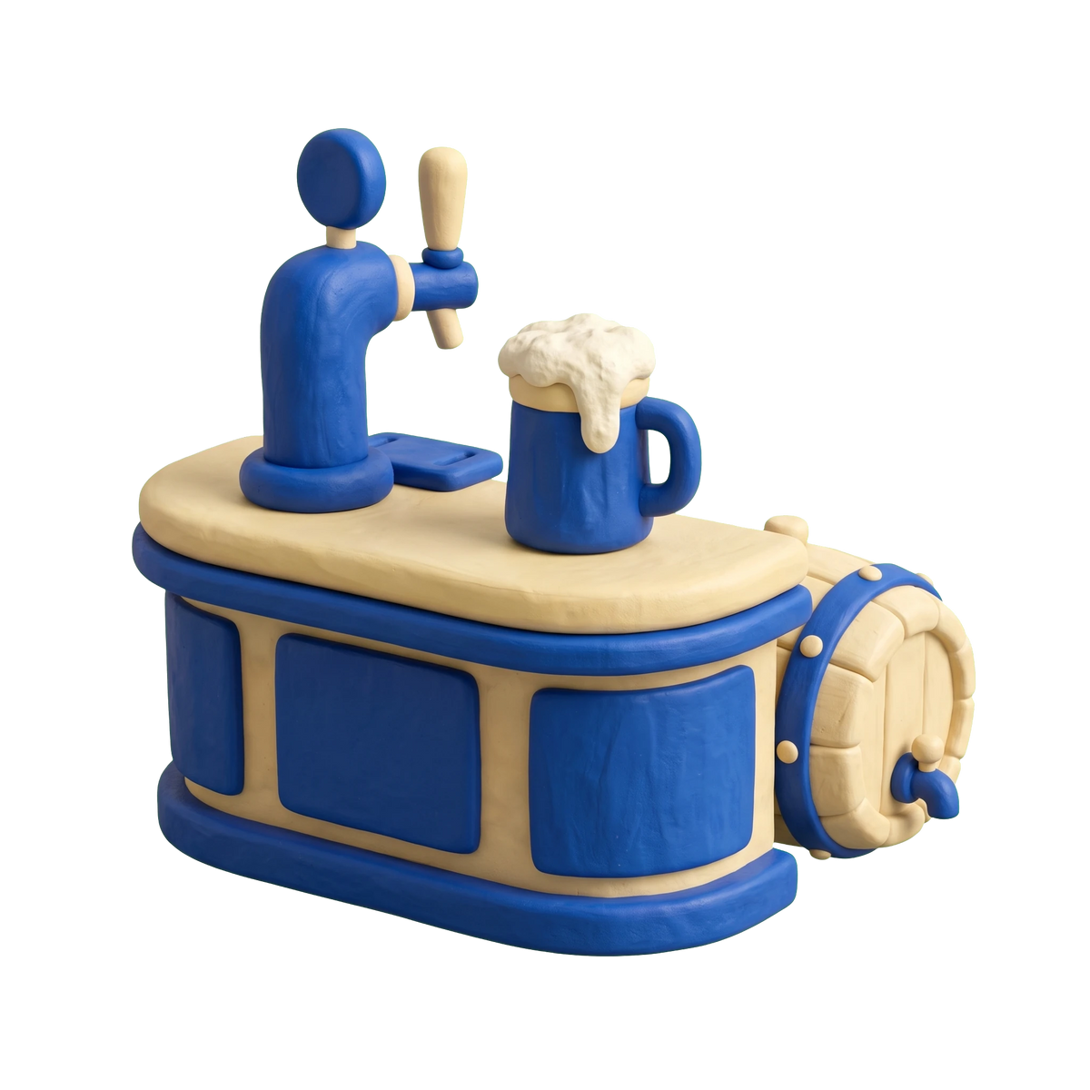 Pub illustration in blue and ivory clay