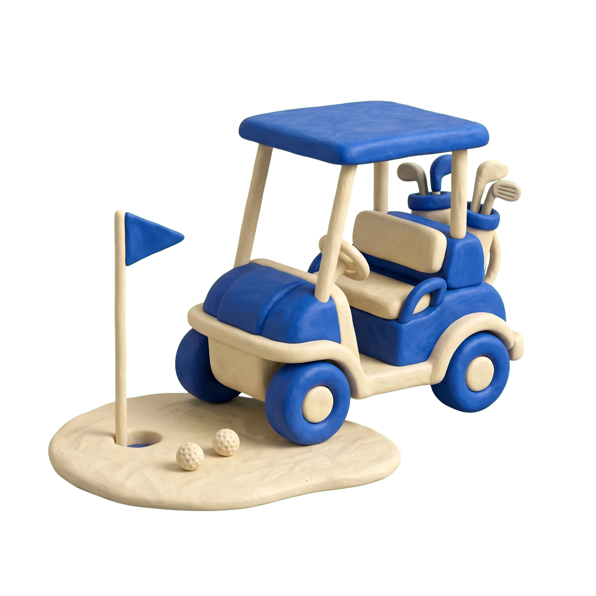Public golf course illustration in blue and ivory clay