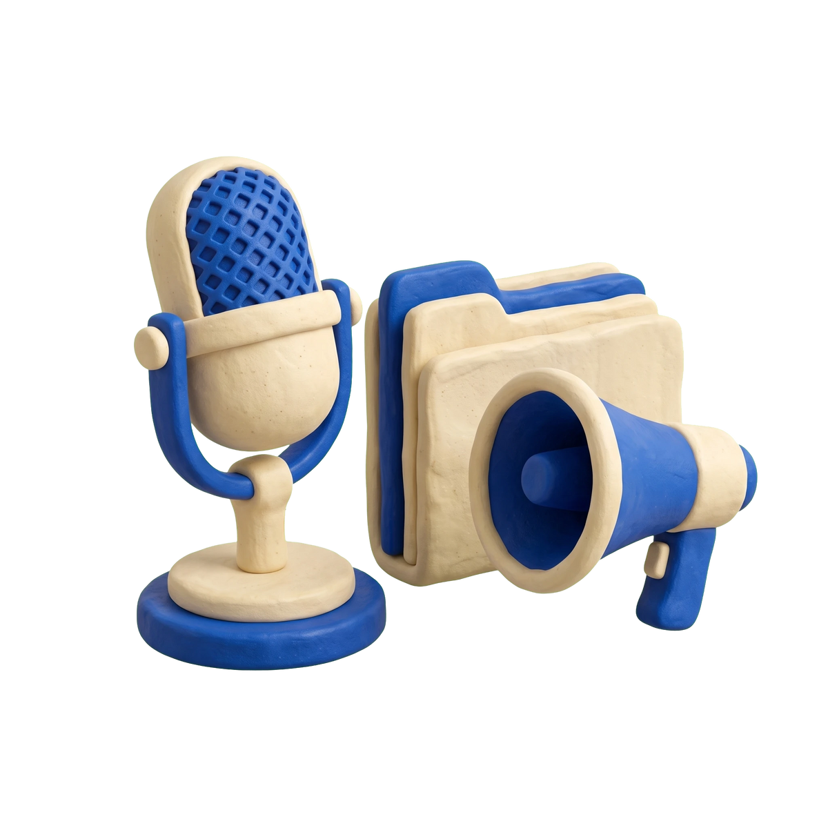 Public relations firm illustration in blue and ivory clay