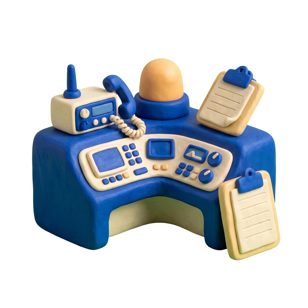 Public safety office illustration in blue and ivory clay