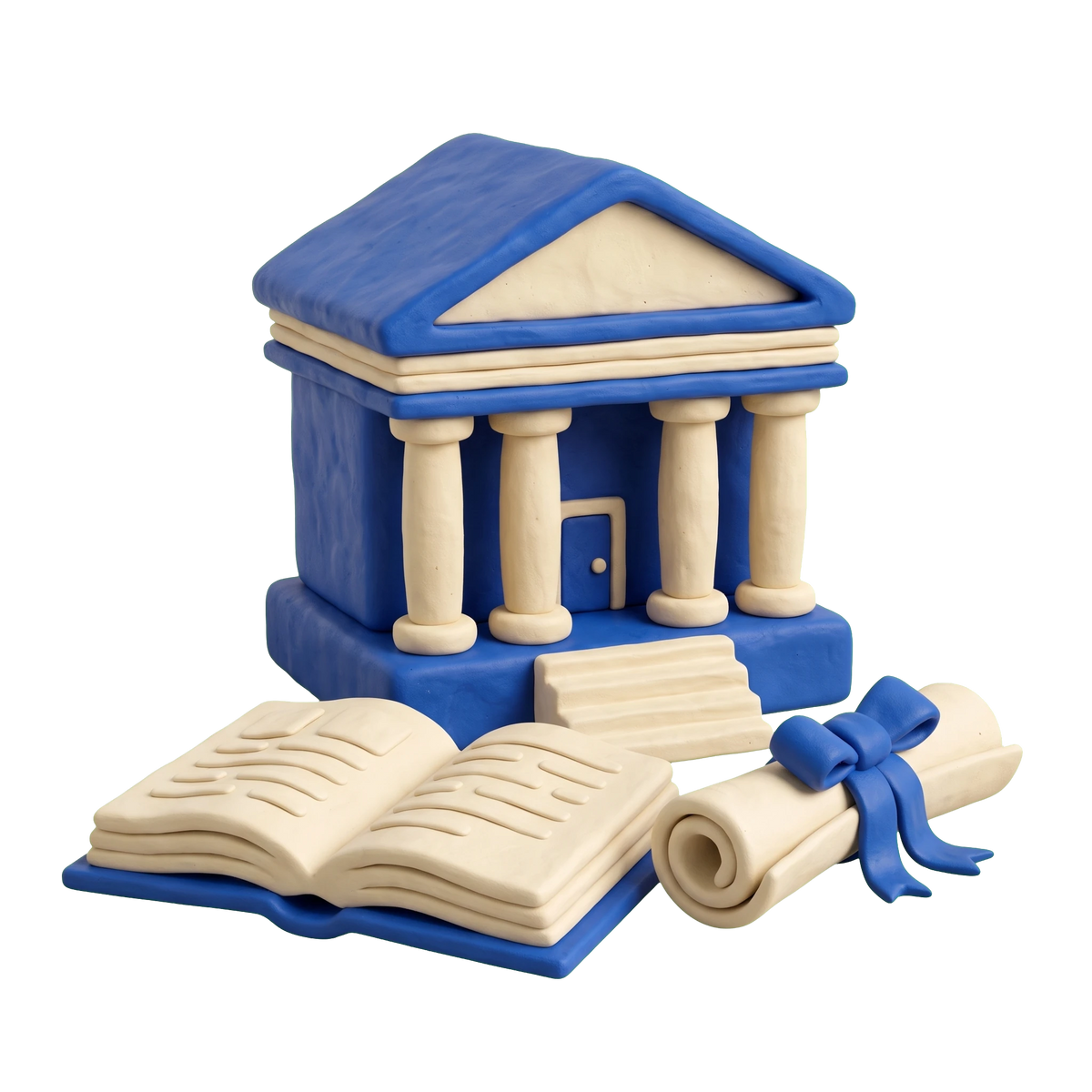 Public university illustration in blue and ivory clay