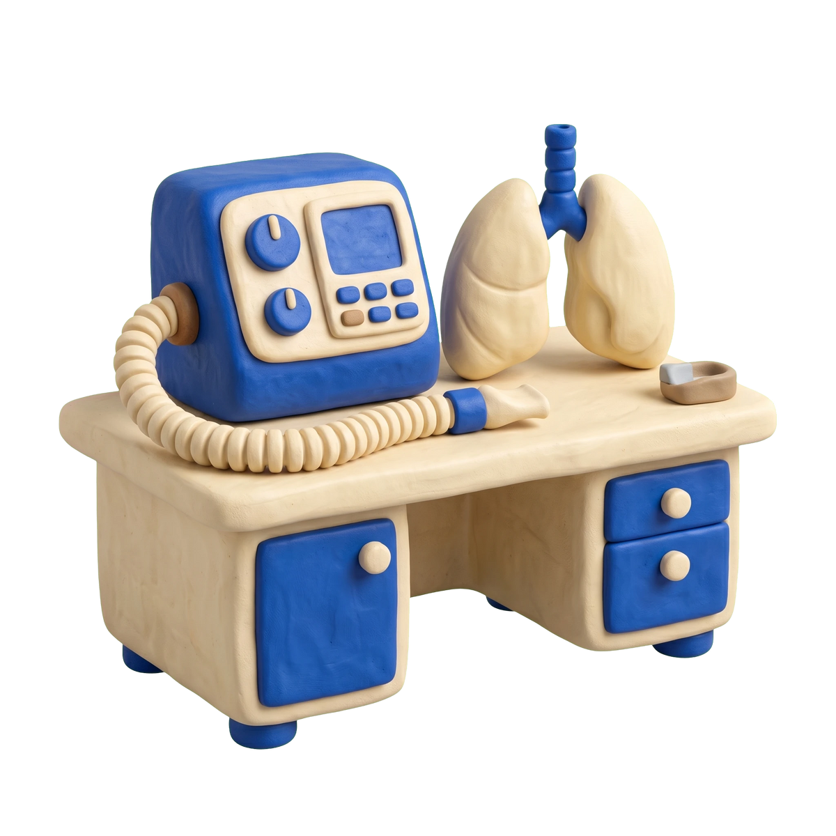 Pulmonologist illustration in blue and ivory clay