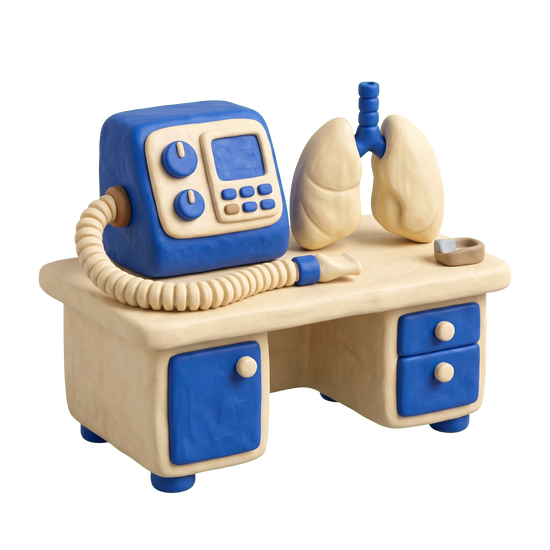 Pulmonologist illustration in blue and ivory clay