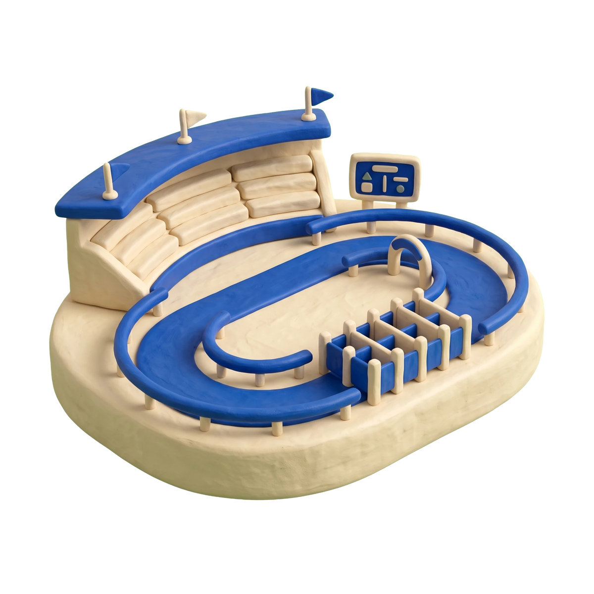 Racecourse illustration in blue and ivory clay