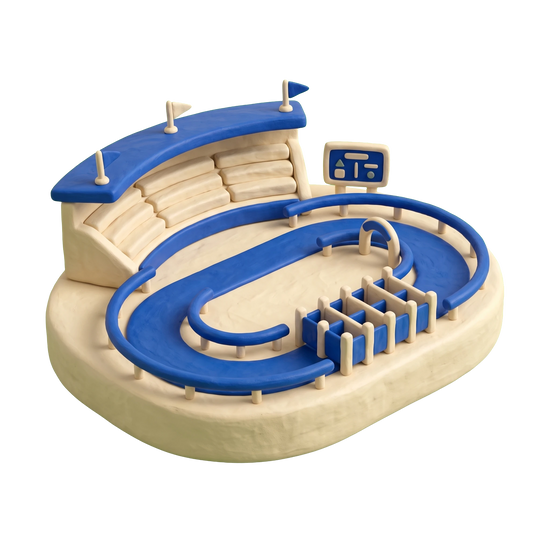 Racecourse illustration in blue and ivory clay