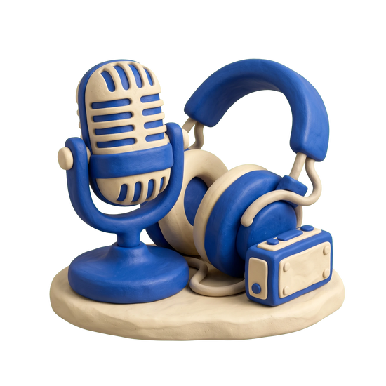 Radio broadcaster illustration in blue and ivory clay