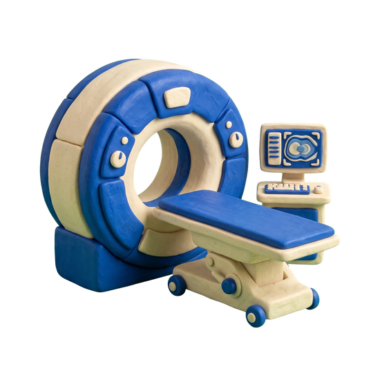 Radiologist illustration in blue and ivory clay