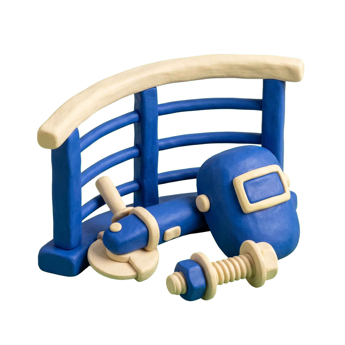 Railing contractor illustration in blue and ivory clay