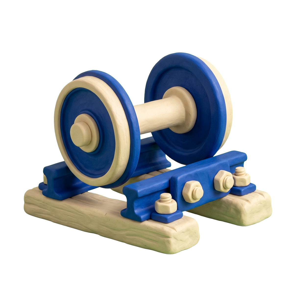 Railroad equipment supplier illustration in blue and ivory clay
