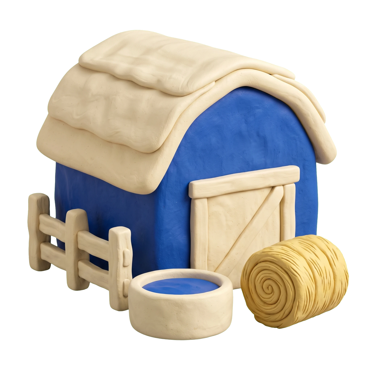 Ranch illustration in blue and ivory clay