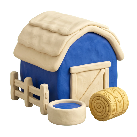 Ranch illustration in blue and ivory clay