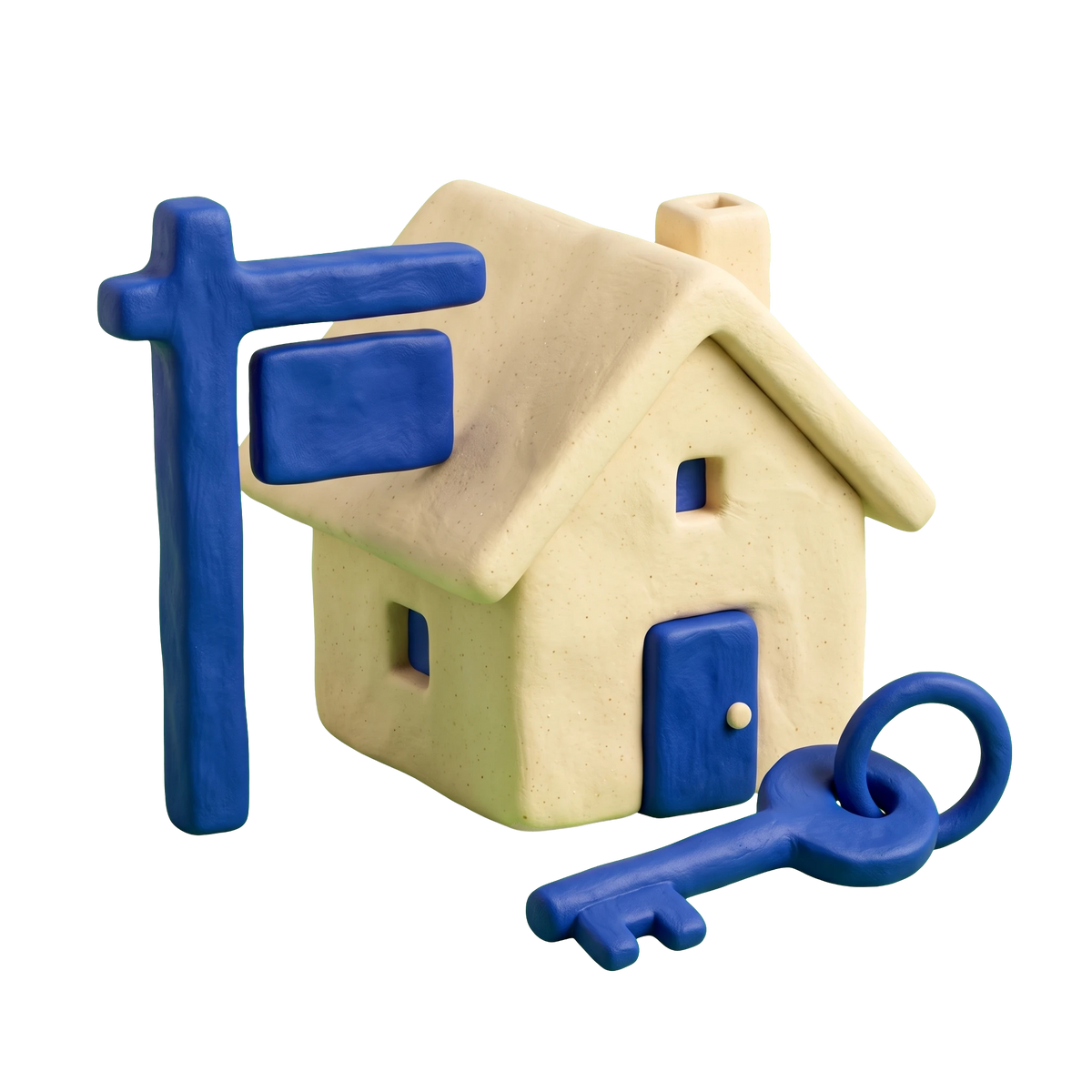 Real estate agent illustration in blue and ivory clay