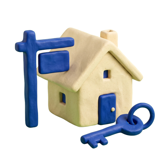 Real estate agent illustration in blue and ivory clay