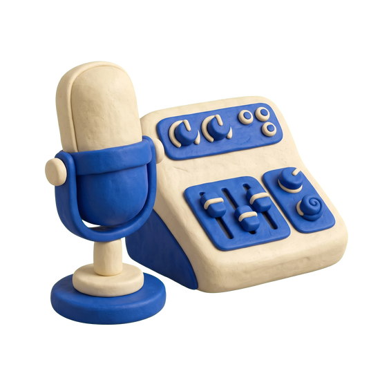 Recording studio illustration in blue and ivory clay