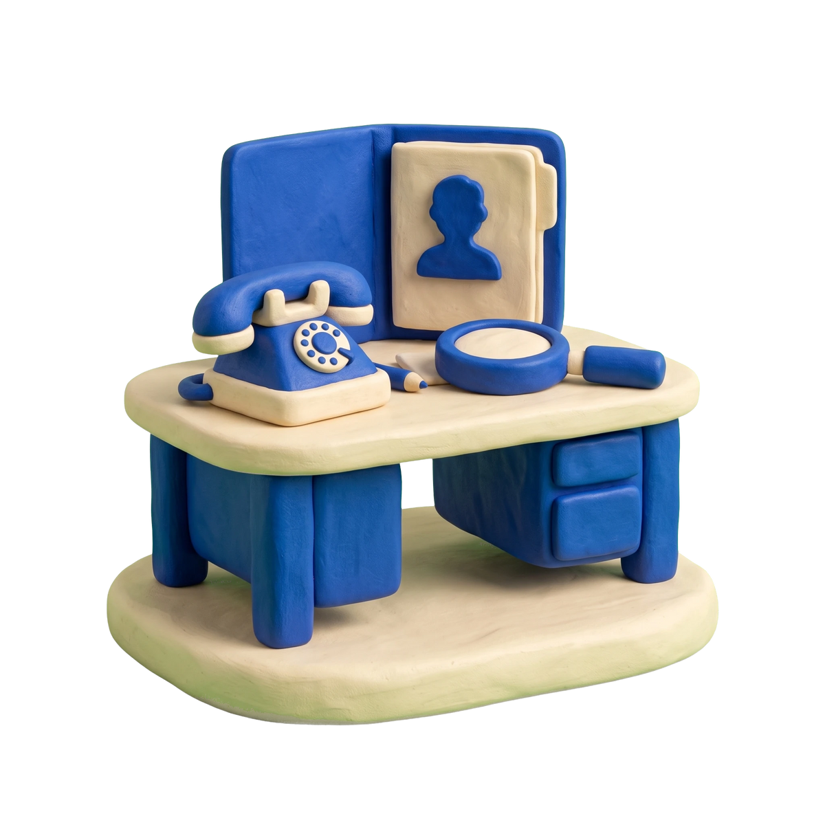 Recruiter illustration in blue and ivory clay
