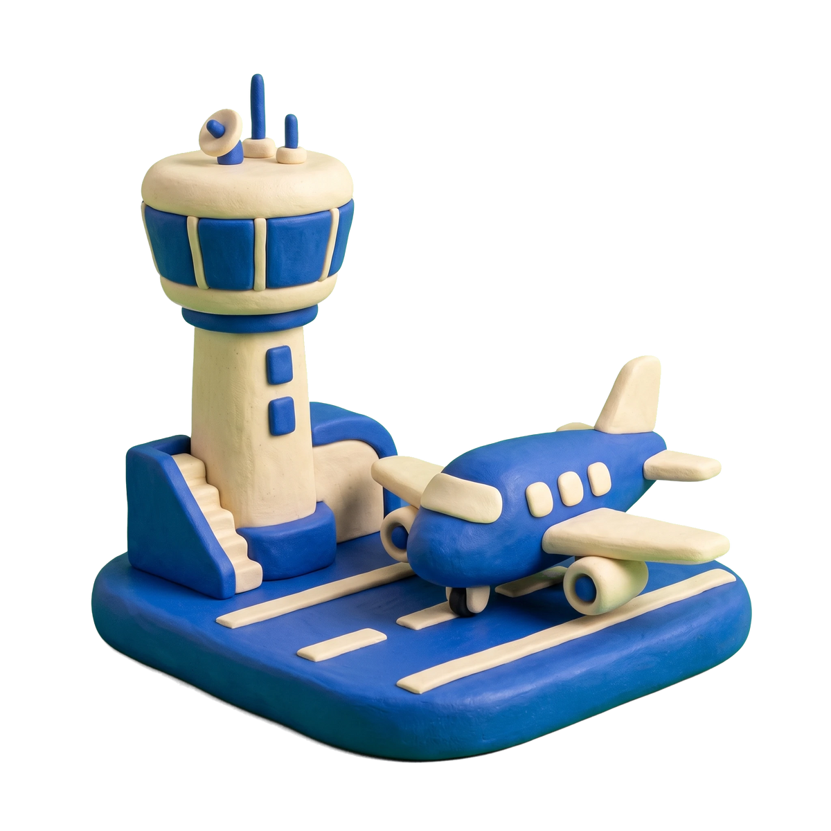 Regional airport illustration in blue and ivory clay