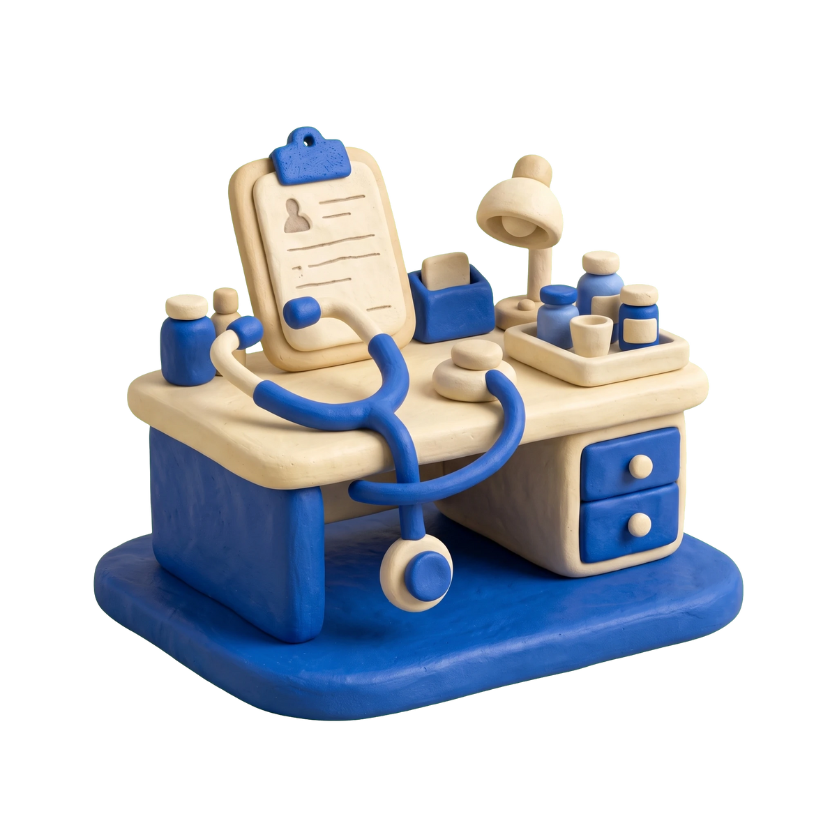 Registered general nurse illustration in blue and ivory clay