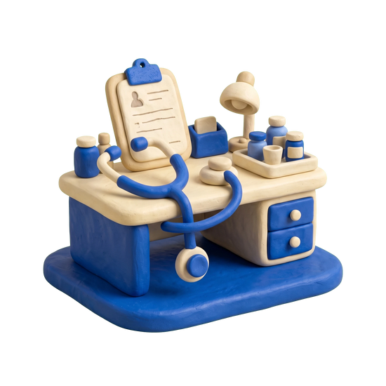 Registered general nurse illustration in blue and ivory clay
