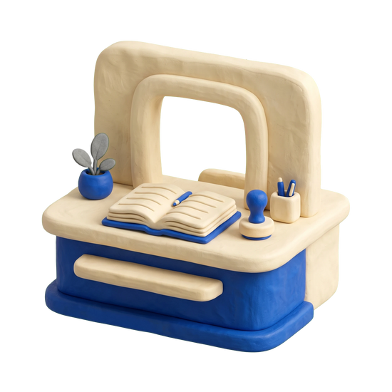 Registration office illustration in blue and ivory clay