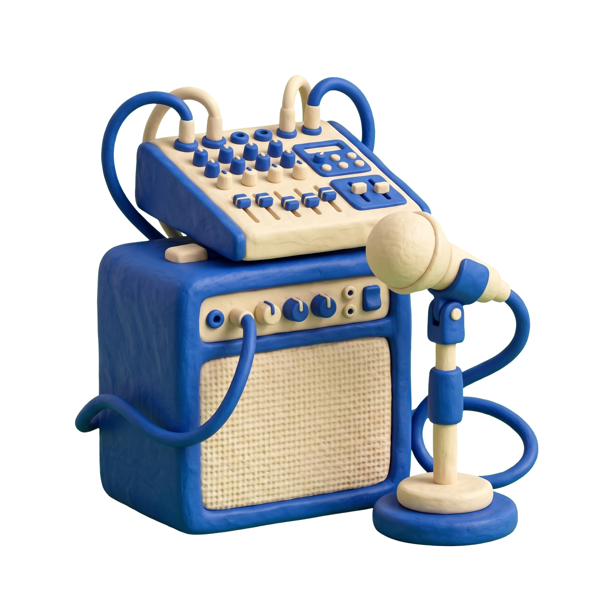 Rehearsal studio illustration in blue and ivory clay