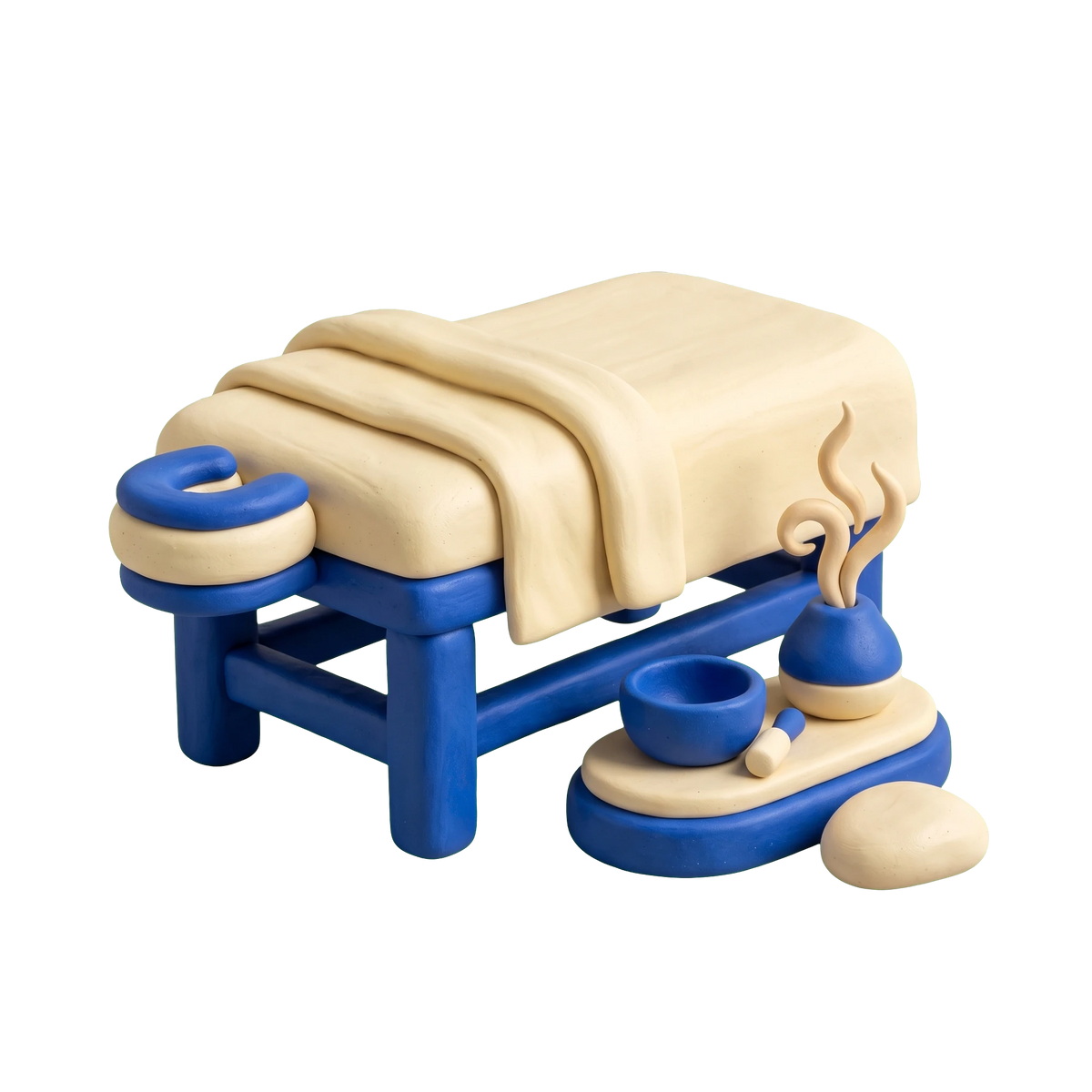 Reiki therapist illustration in blue and ivory clay