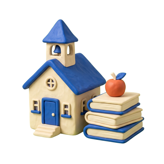 Religious school illustration in blue and ivory clay