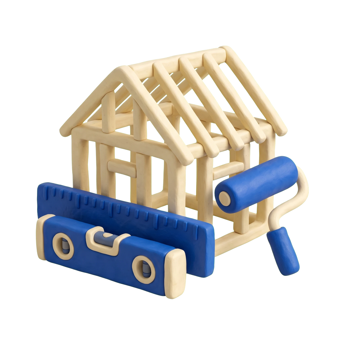 Remodeler illustration in blue and ivory clay
