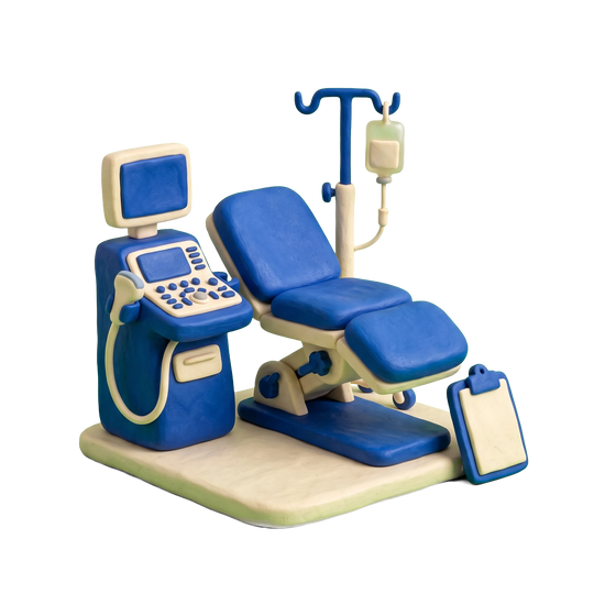Reproductive health clinic illustration in blue and ivory clay