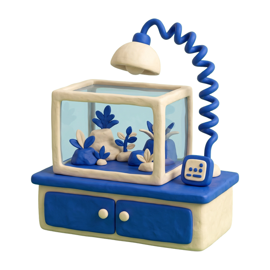 Reptile store illustration in blue and ivory clay