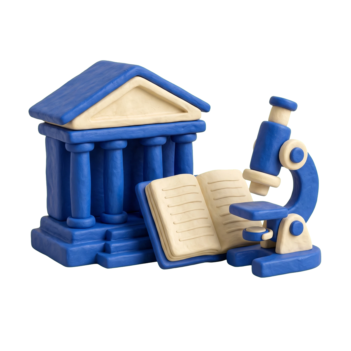 Research foundation illustration in blue and ivory clay