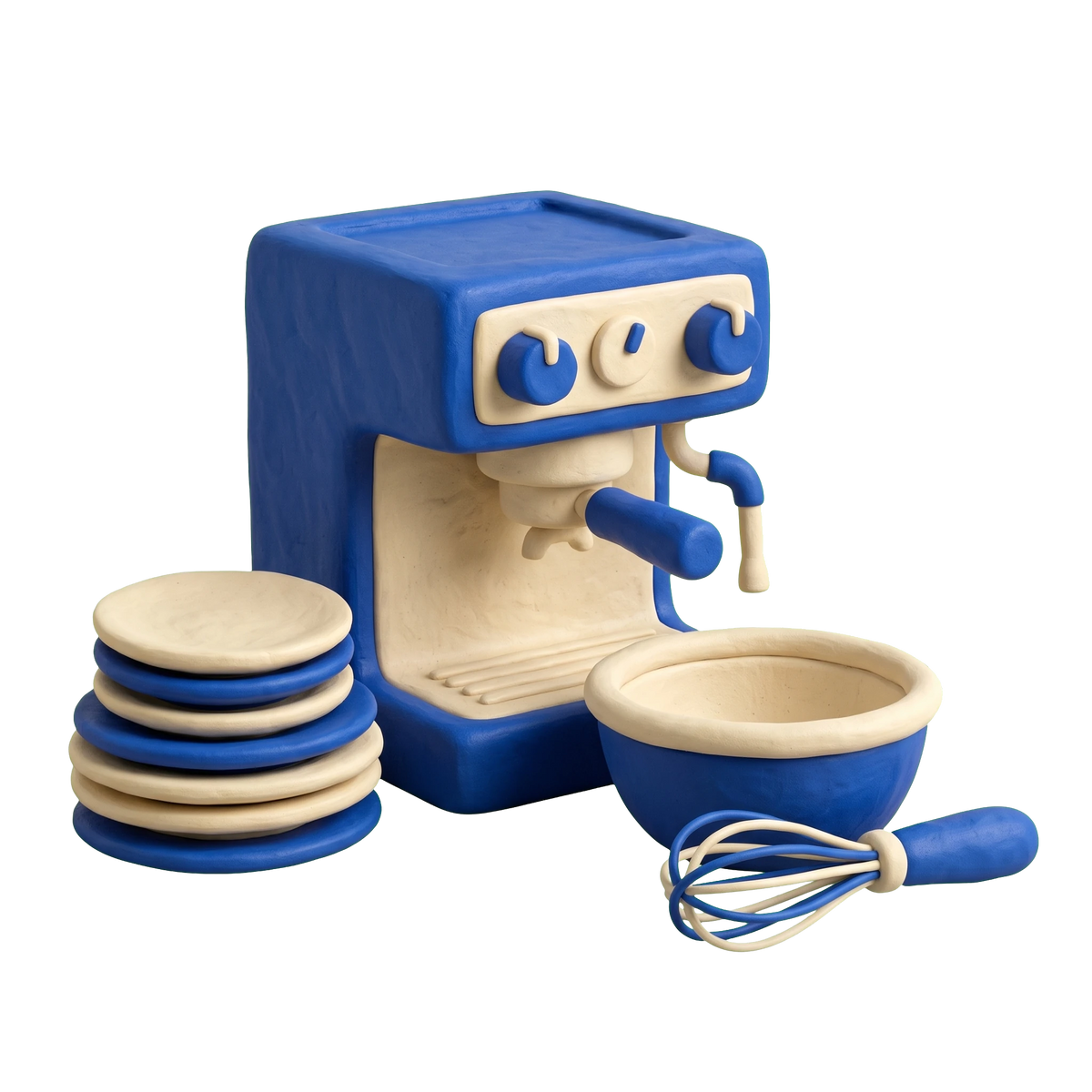 Restaurant supply store illustration in blue and ivory clay