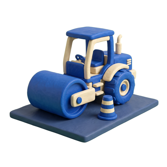 Road construction company illustration in blue and ivory clay