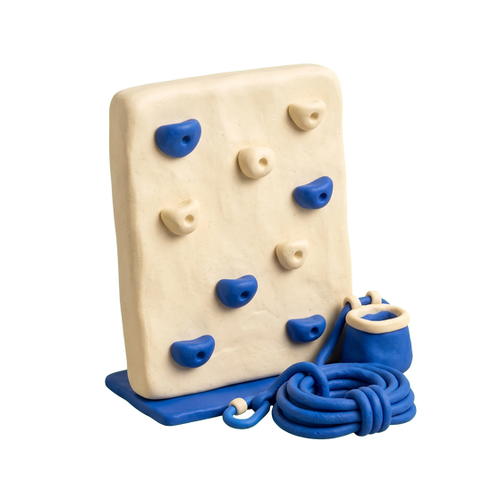 Rock climbing gym illustration in blue and ivory clay