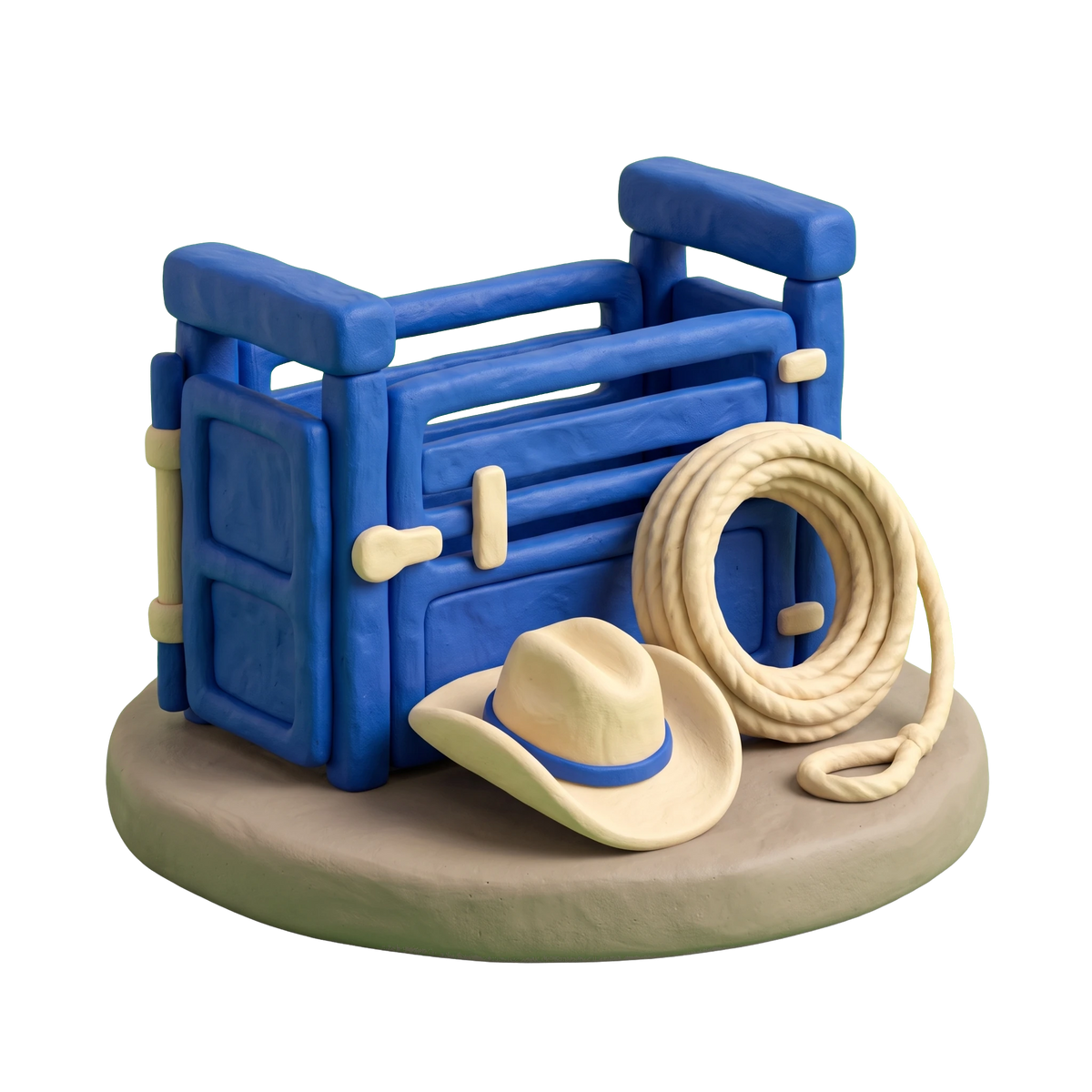 Rodeo illustration in blue and ivory clay